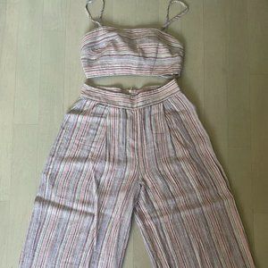 Two Piece Striped Linen Set with Crop Top